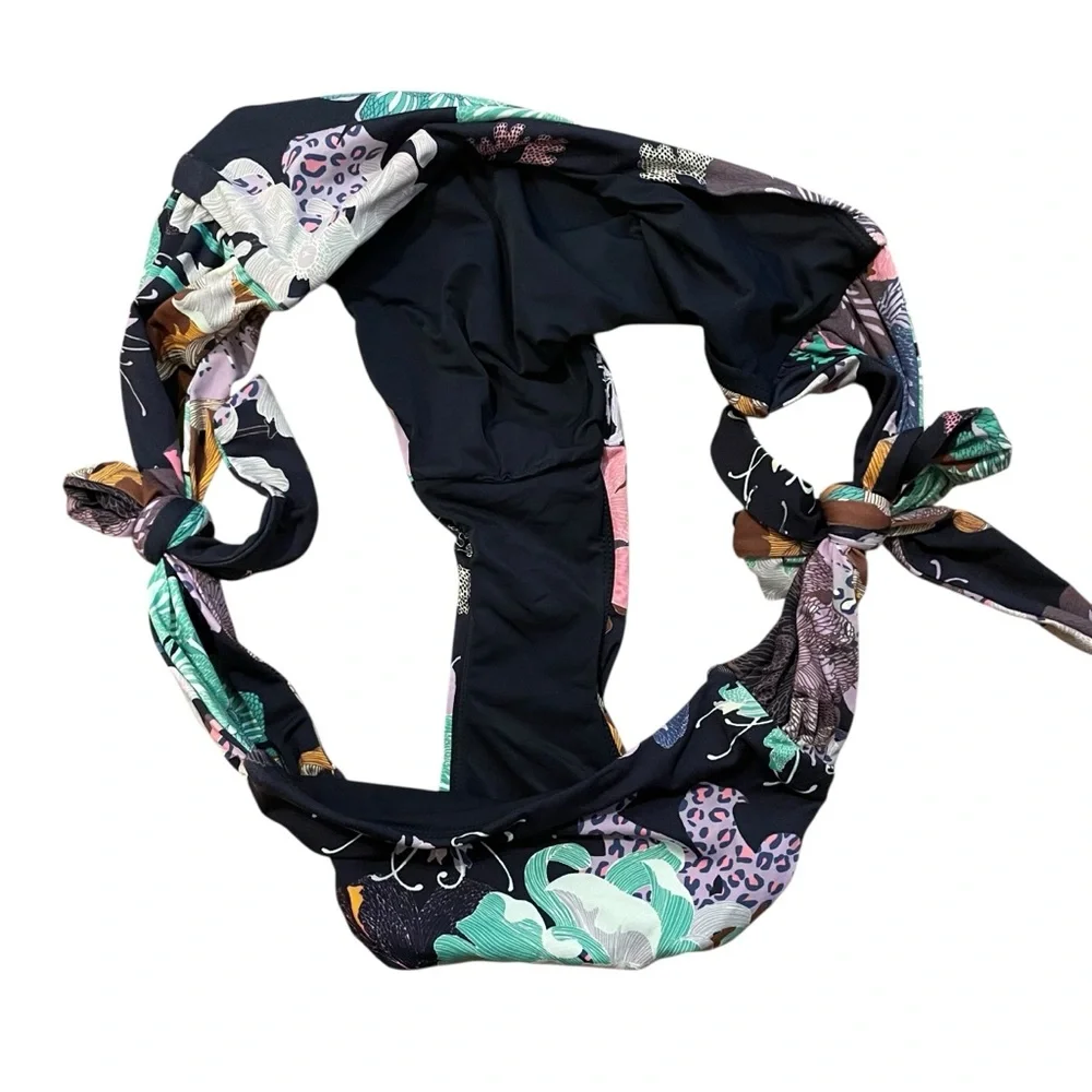 ANTHROPOLOGIE MAEVE Floral One-Shoulder Bikini Set Side Tie Size Large
